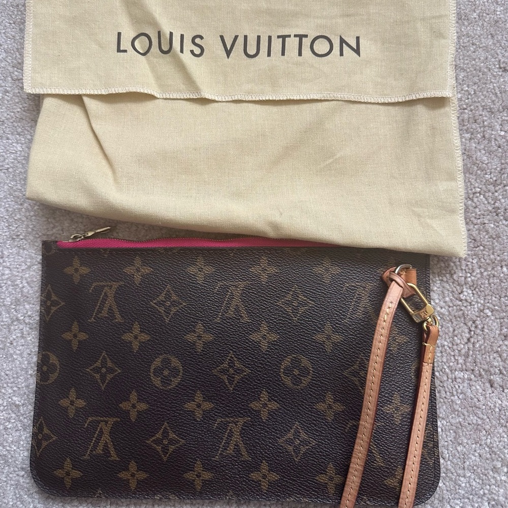 Authentic Louis Vuitton Monogram Clutch with Tan Strap